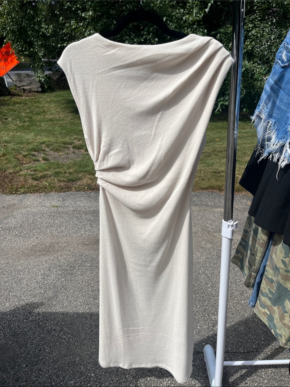 H&M One-Shoulder Cream Draped Midi Dress